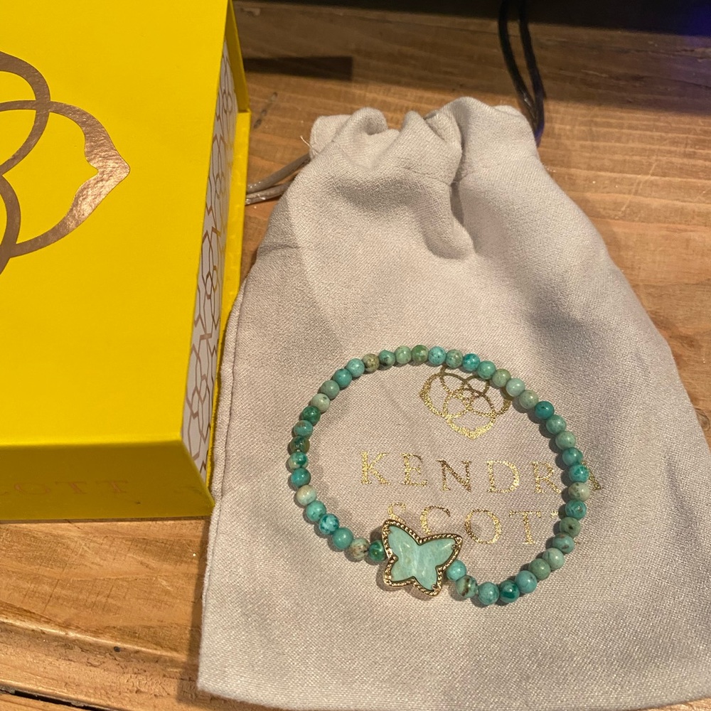 Kendra Scott beaded Lillia butterfly bracelet,stretch/sea green Chrysocolla